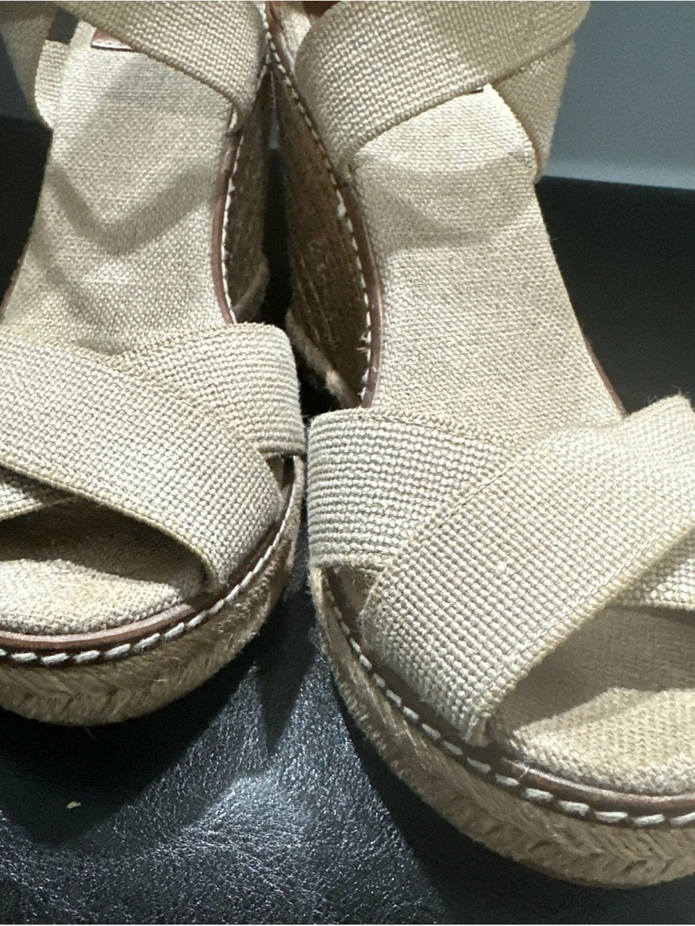 Tory Burch Frieda Espadrille Wedge Sandals Beige Ankle Strap Women 7.5M